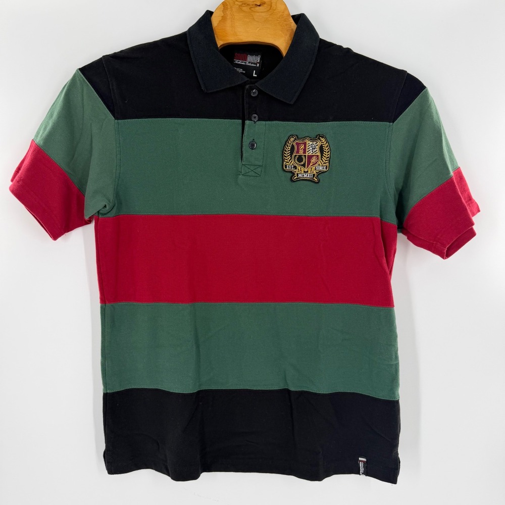 Southpole Authentic Collection Mens Large Colorblock Striped Crest Polo Shirt